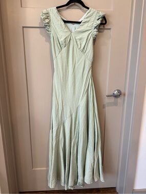 Light Sage V-Neck Flutter Sleeve Maxi Dress